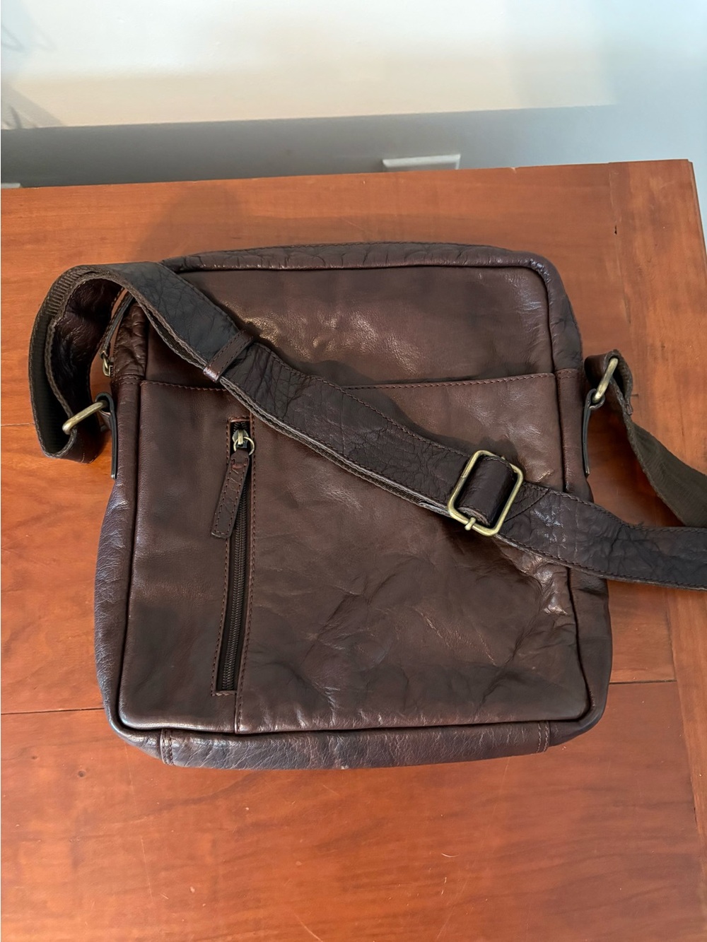 Brown Genuine Leather Crossbody Bag Adjustable Strap